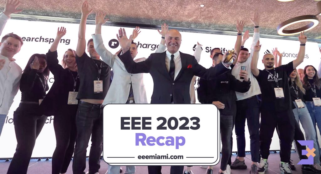 Absolute Web team with Kevin O'Leary on stage at EEE Miami 2023