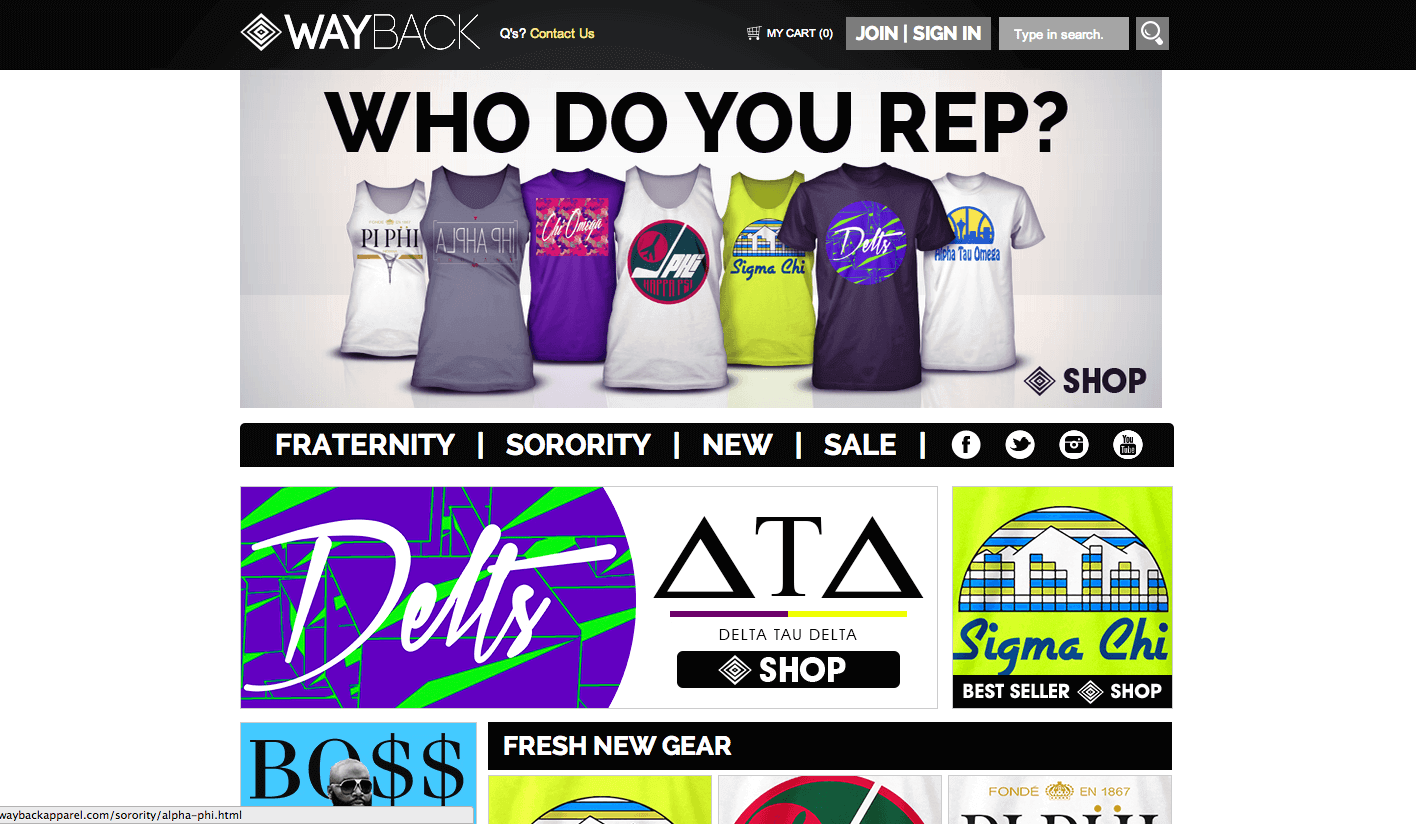 WordPress Design Meets Fraternity/Sorority Apparel Showcase: Wayback Apparel